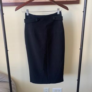 H&M high waisted midi black skirt button detail